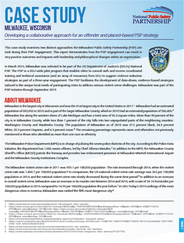 PSP Case Study Milwaukee, Wisconsin PSP Clearinghouse